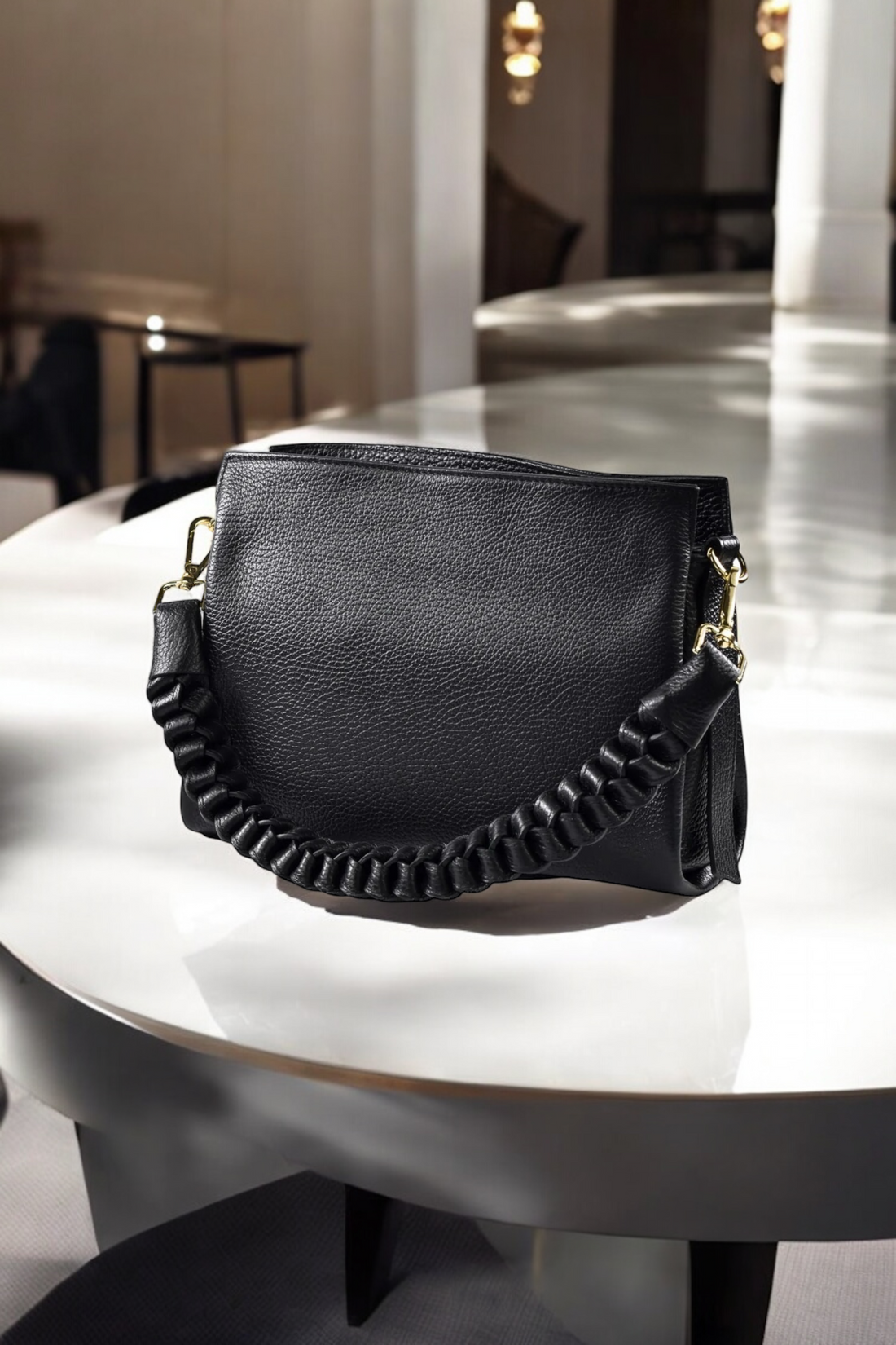 Braid Micro Bag in Black Dollar Leather