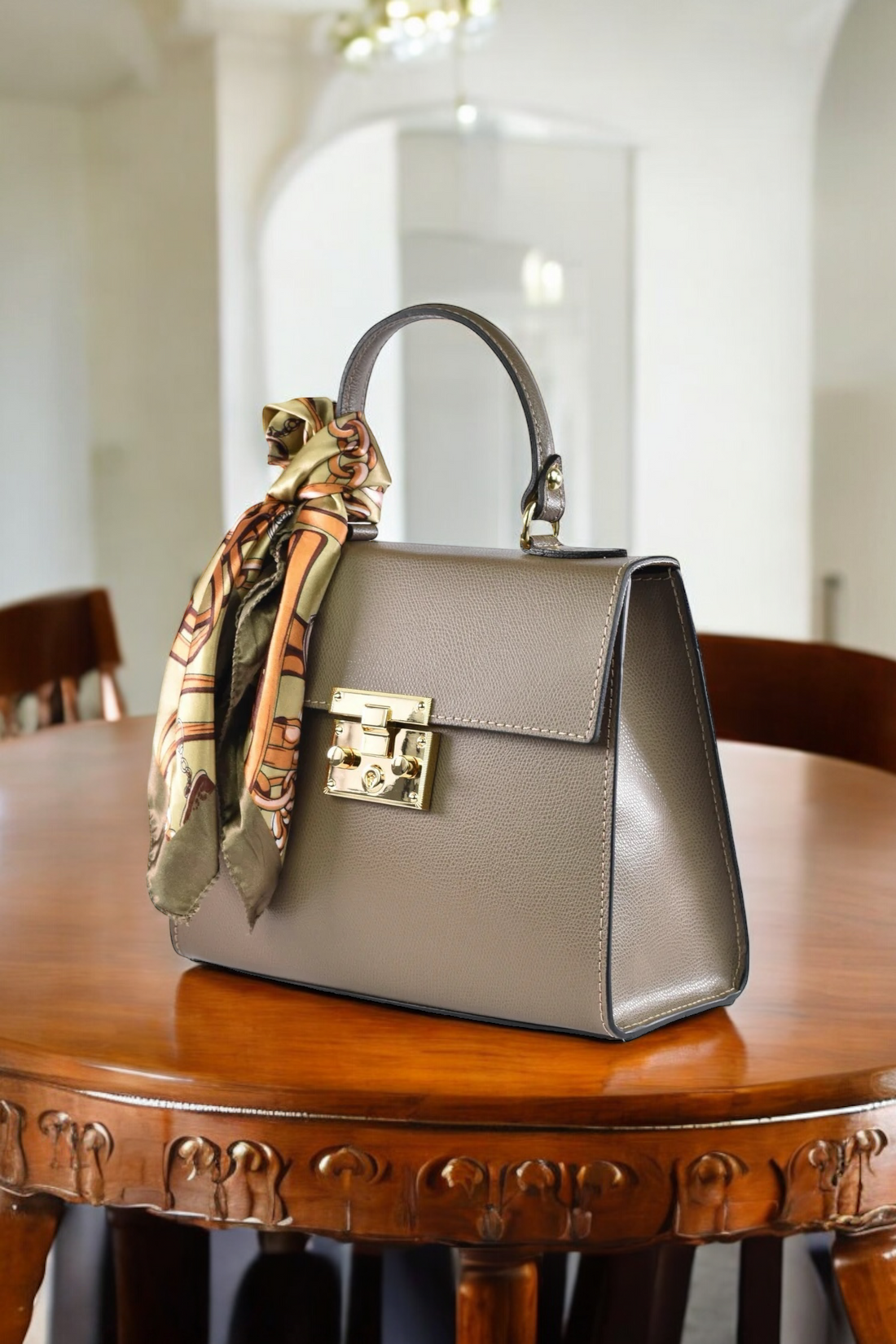 Marigold Bag in Taupe Saffiano Leather