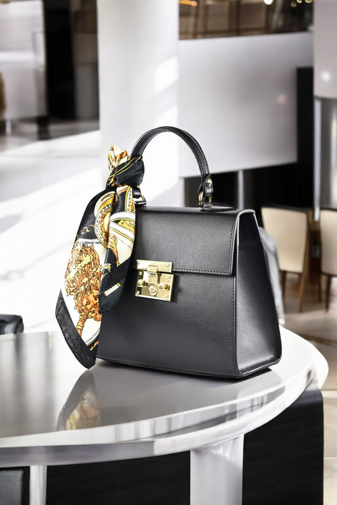 Marigold bag in black Saffiano leather
