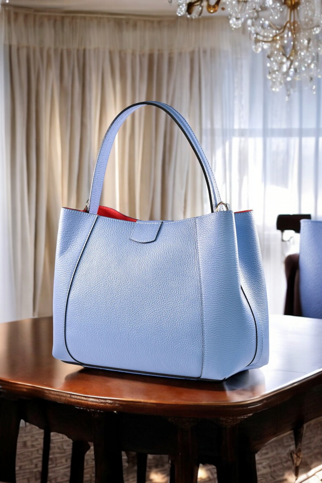 MAG BAG IN LIGHT BLUE DOLLAR LEATHER