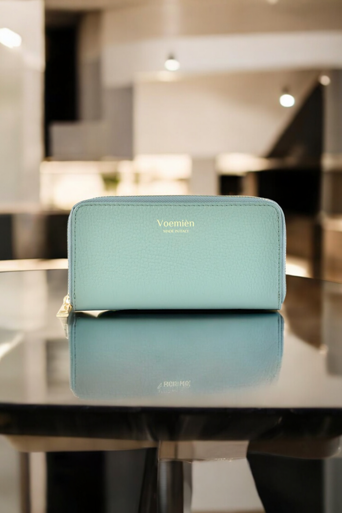 Voemièn Large Wallet in Mint Green Togo Leather