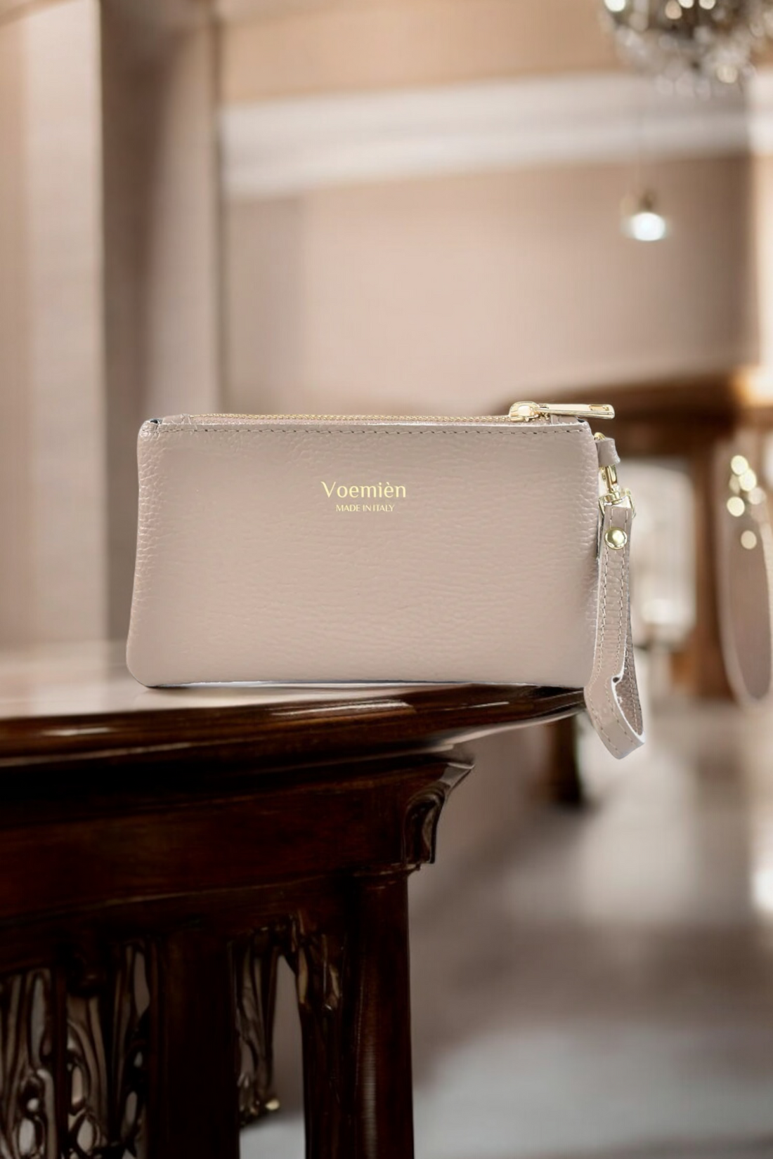 Voemièn Clutch in Light Taupe Togo Leather