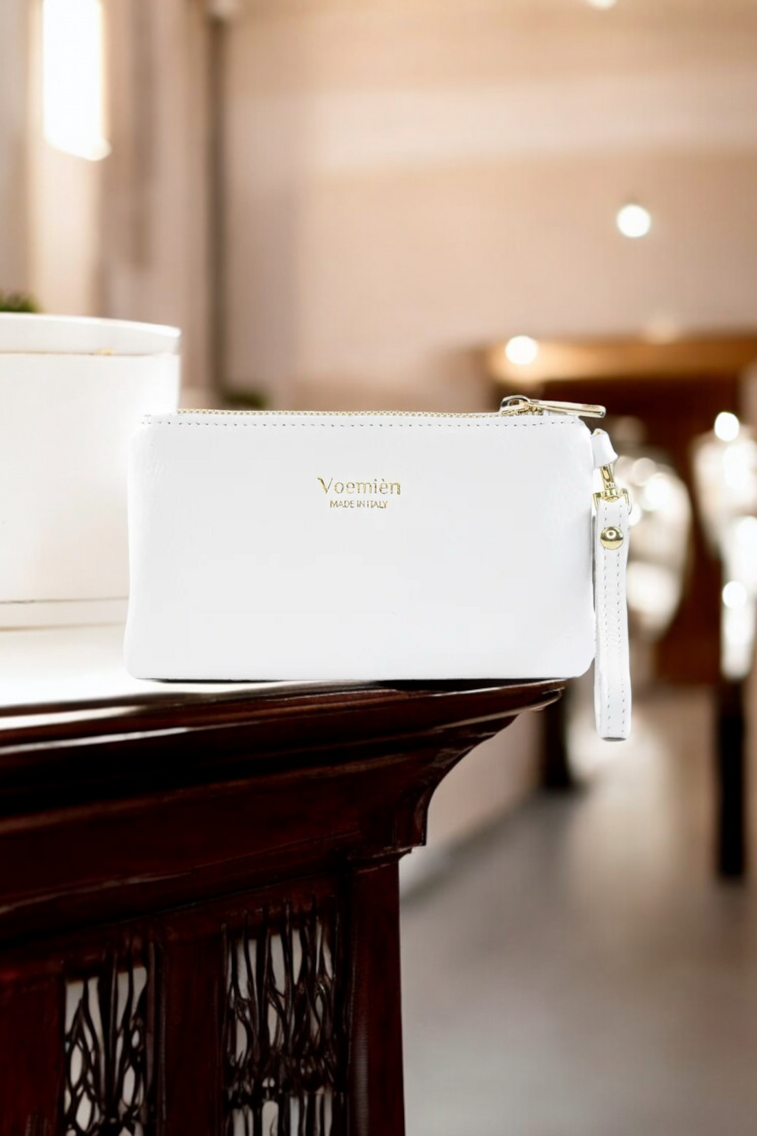 Voemièn Clutch in White Togo Leather