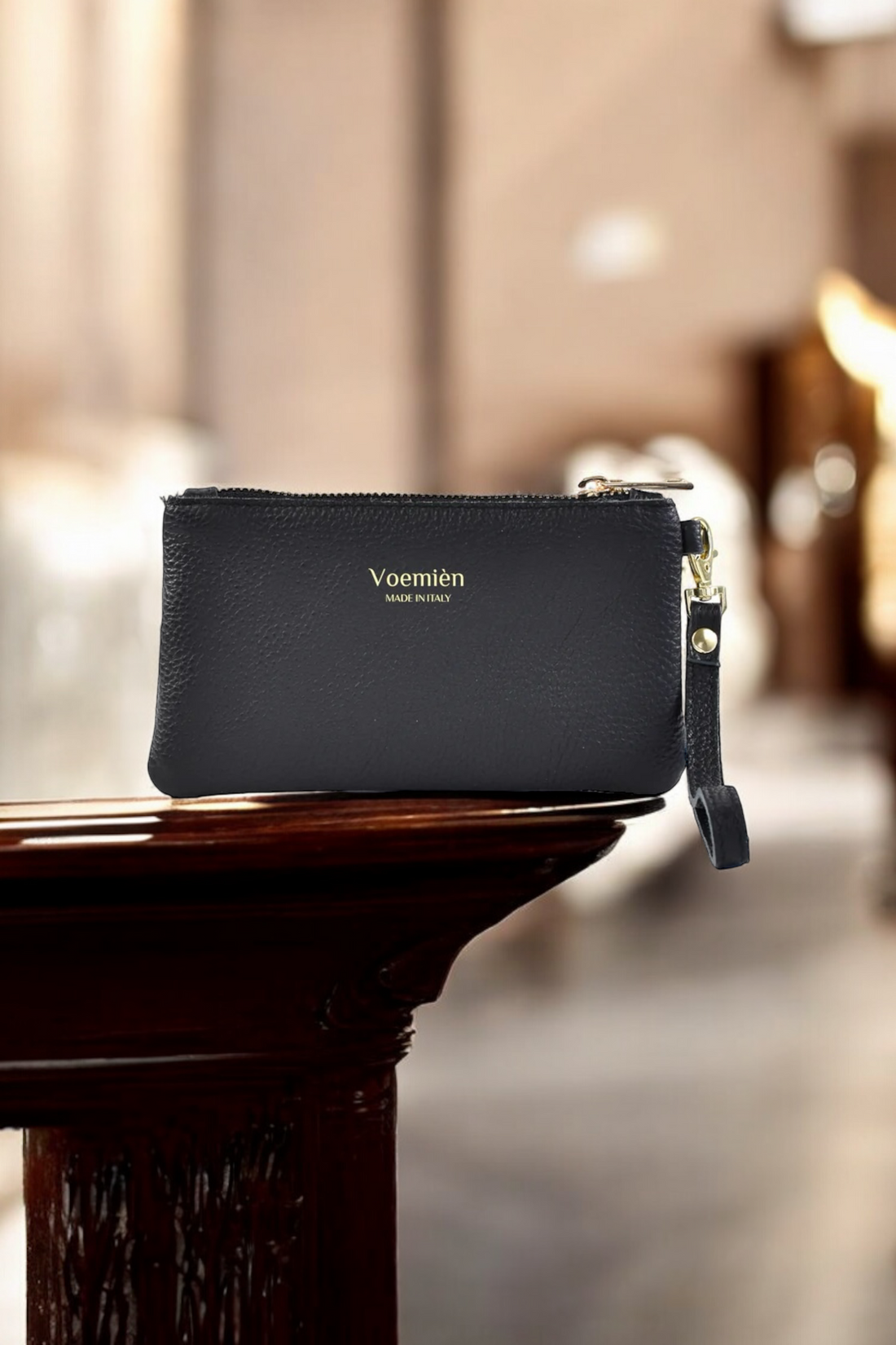 Voemièn Clutch in Black Togo Leather