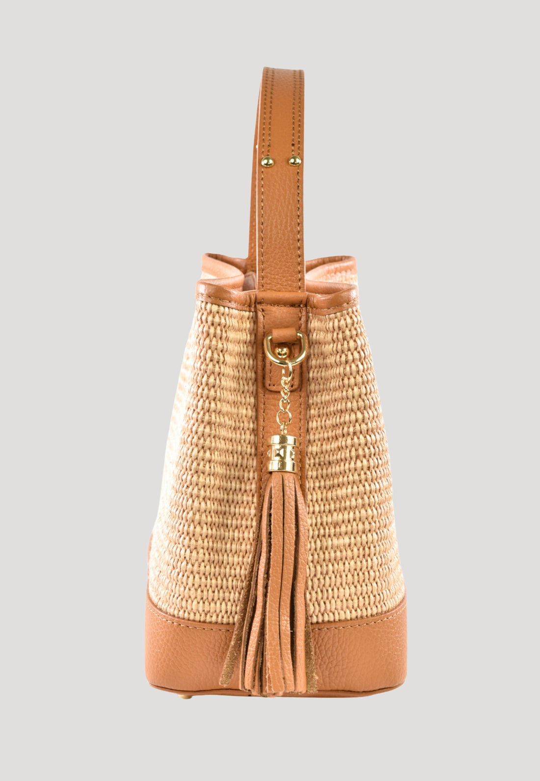 Kendy Bag in Dollar Leather and Raffia Tan