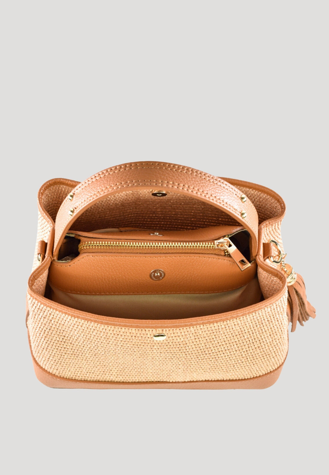 Kendy Bag in Dollar Leather and Raffia Tan