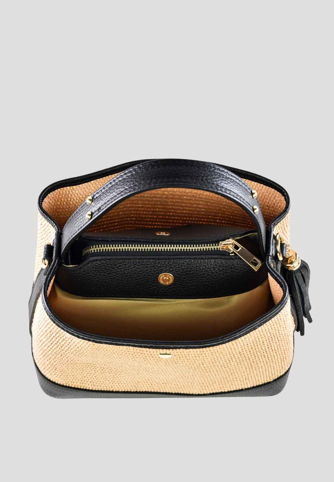 Kendy Bag in Dollar Leather and Raffia Black