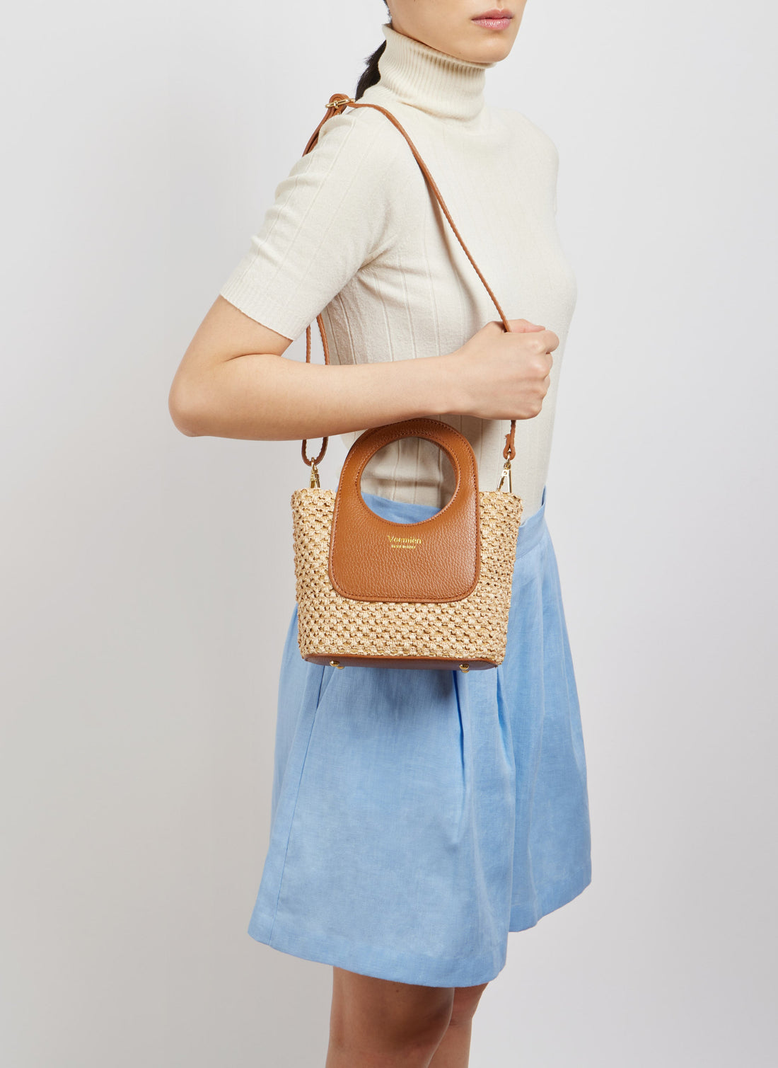 Alba Bag in Dollar Leather e Raffia Tan