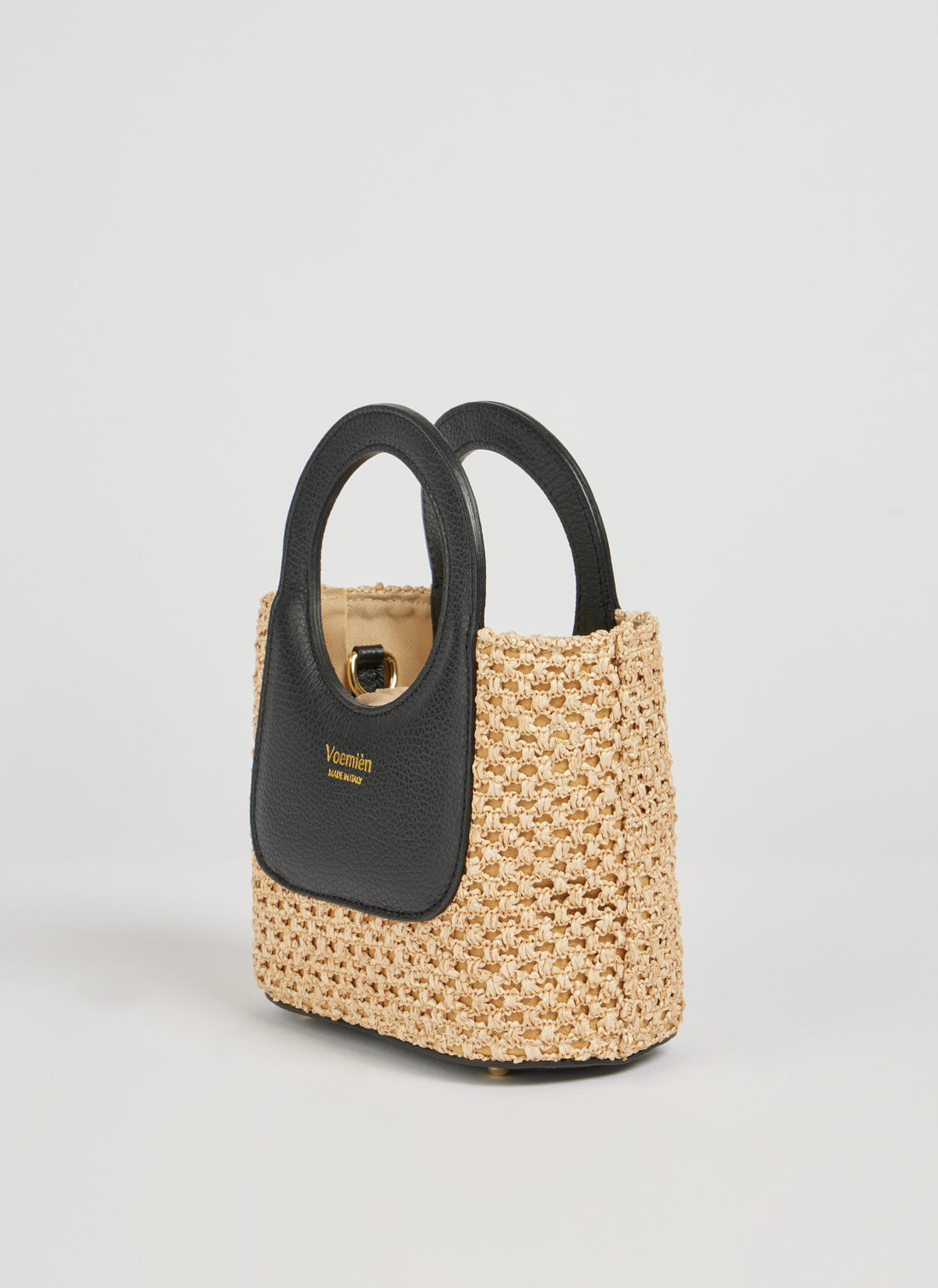 Alba Bag in Dollar Leather and Raffia Black