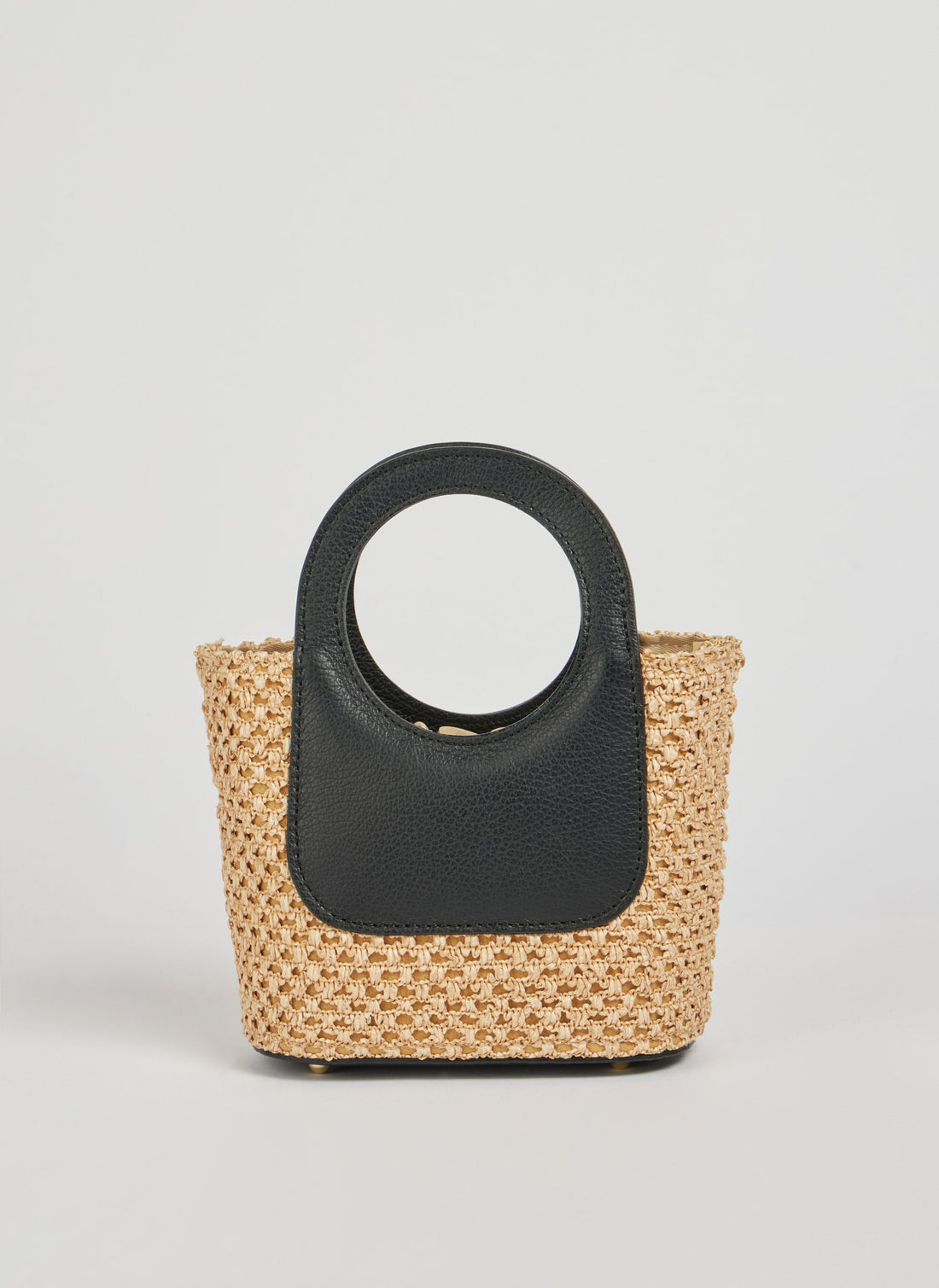 Alba Bag in Dollar Leather and Raffia Black