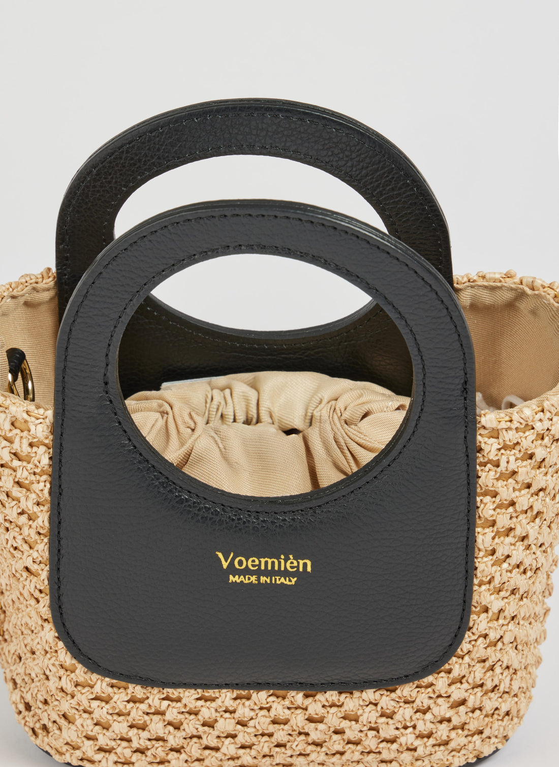 Alba Bag in Dollar Leather and Raffia Black