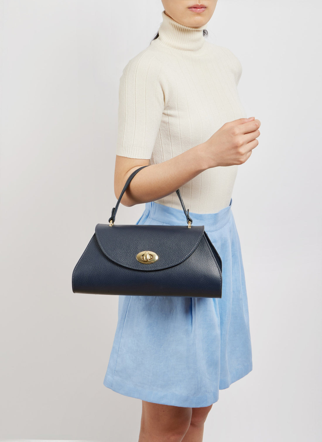 Florence Bag in Togo Leather Blue Navy