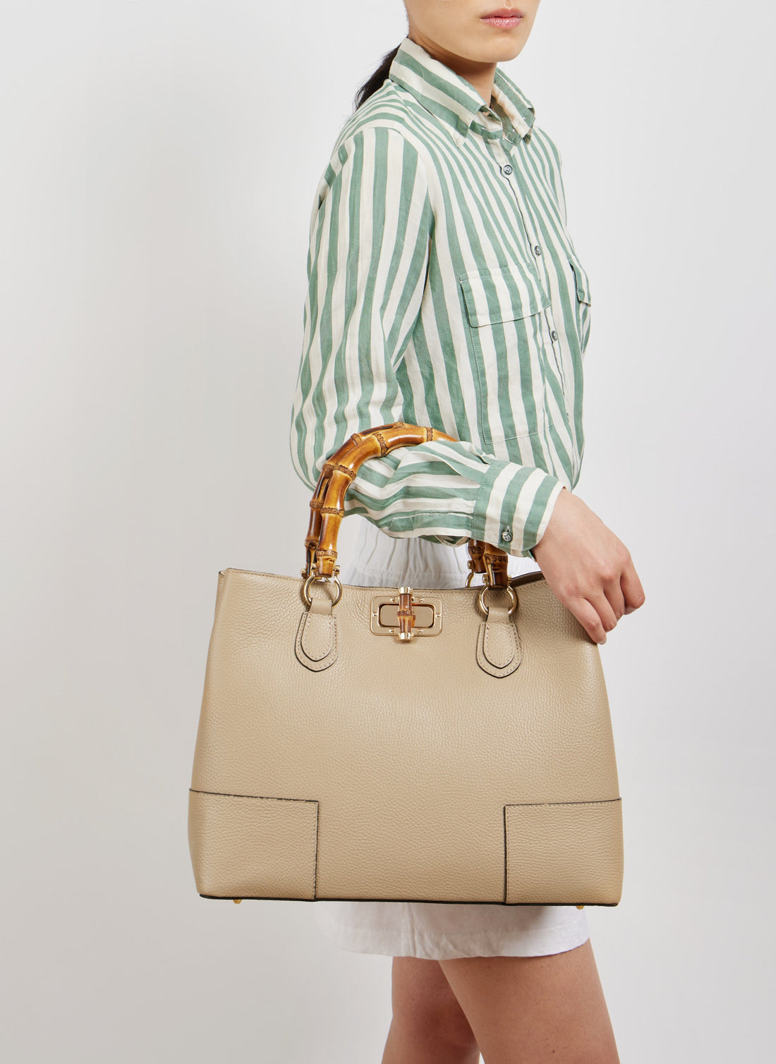 Bamboo Babe Bag in Dollar Leather Light Taupe