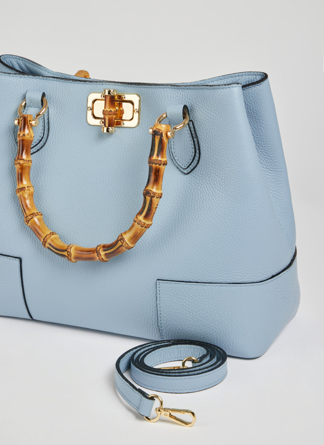 Bamboo Babe Bag in Dollar Leather Sky Blue Dust