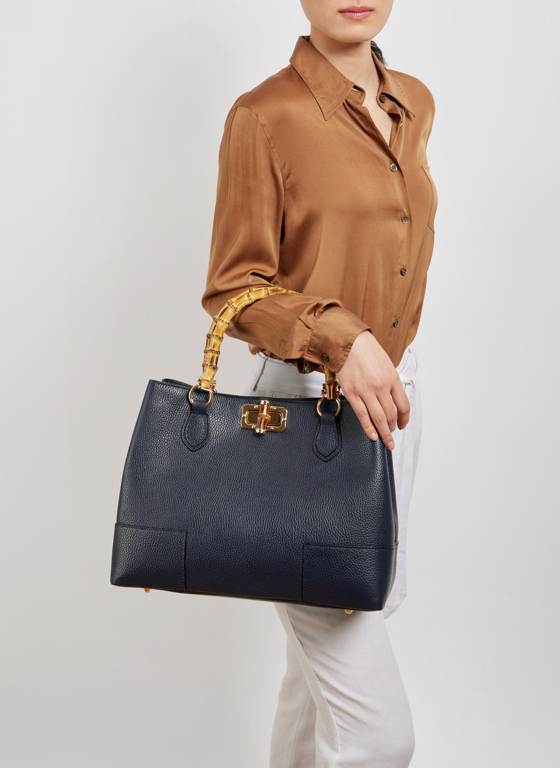 Bamboo Babe Bag in Navy Blue Dollar Leather