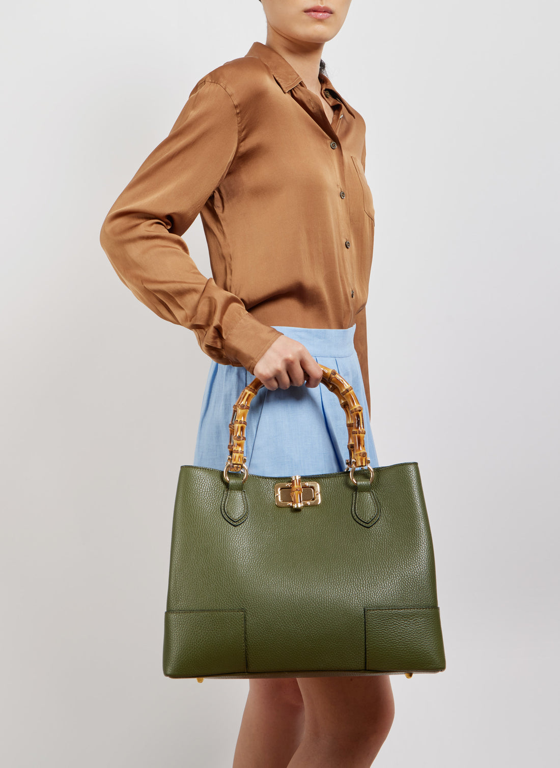 Bamboo Babe Bag in Military Green Dollar Leather