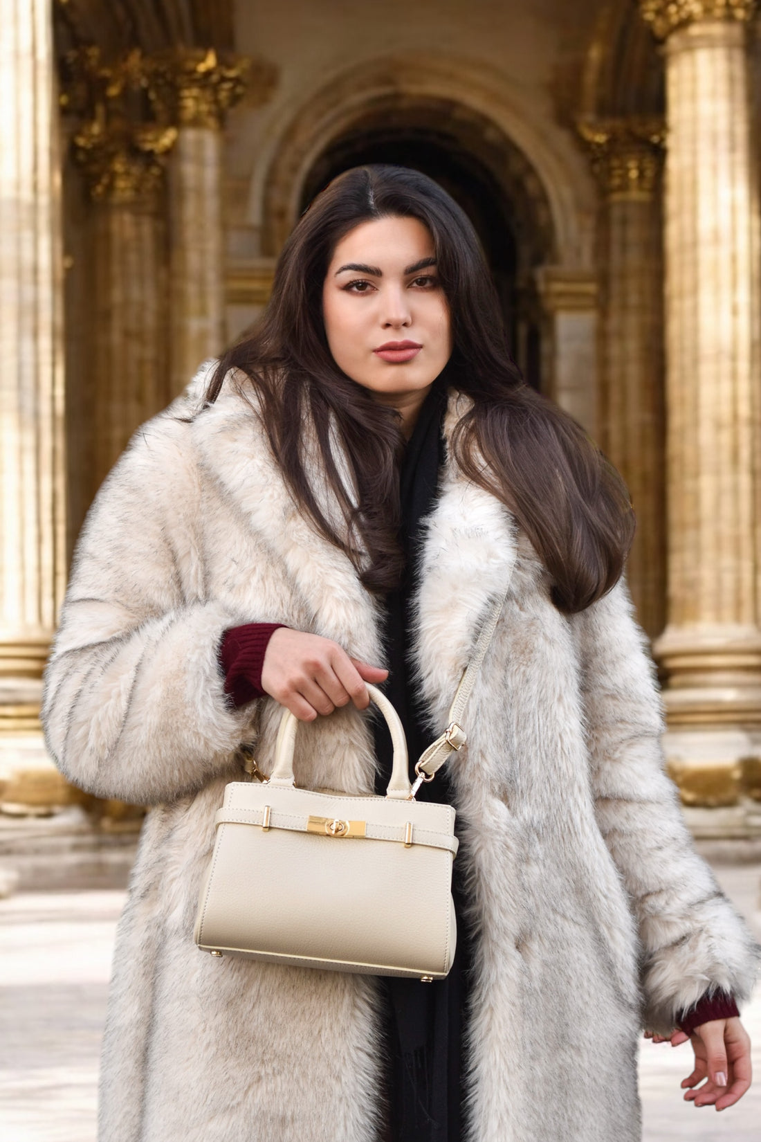 Valentine Bag in Togo Leather Beige