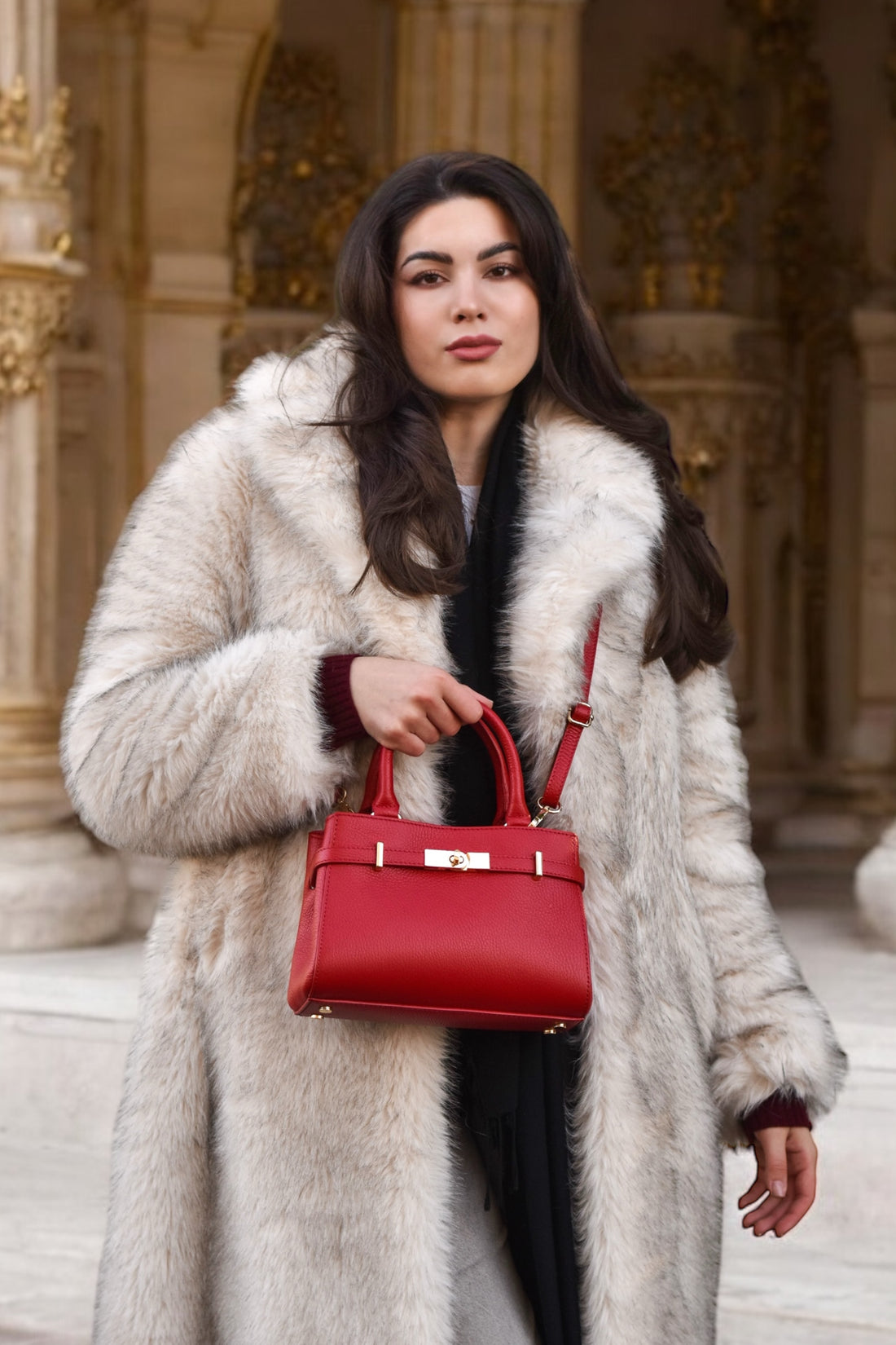 Valentine Bag in Togo Leather Red