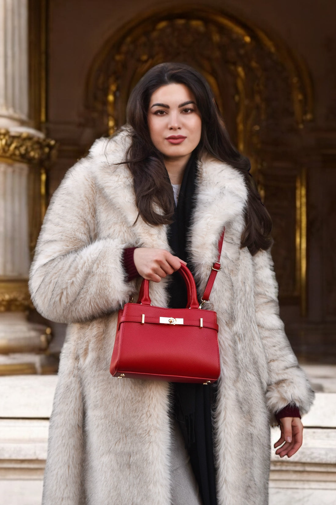 Valentine Bag in Togo Leather Red
