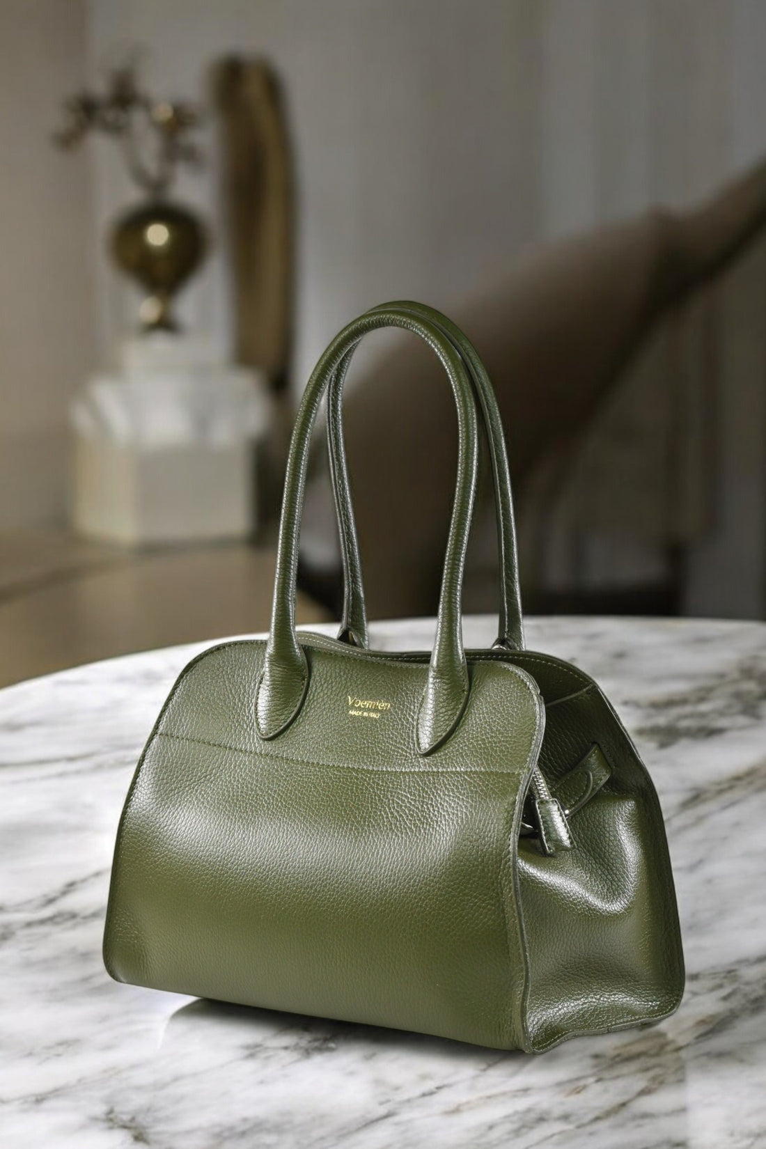 Genevieve Bag in Military Green Dollar Leather