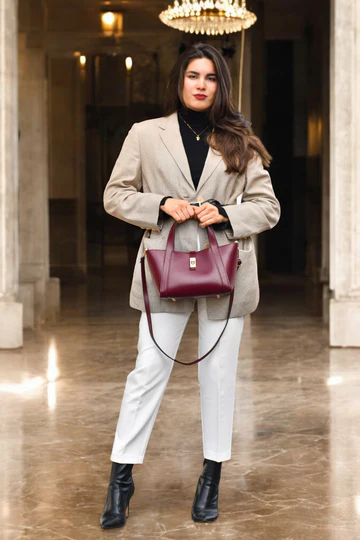 Eleonor Bag in Burgundy Red Saffiano Leather