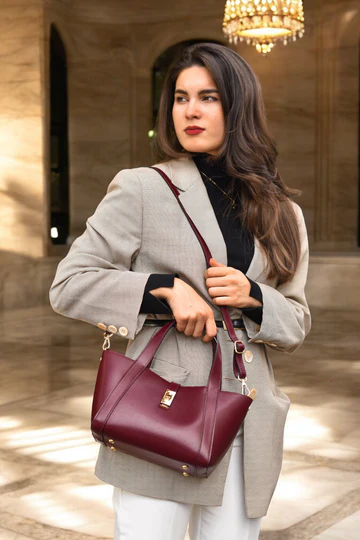 Eleonor Bag in Burgundy Red Saffiano Leather
