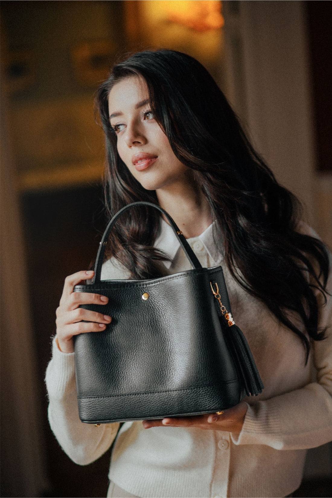 Kendy Bag in Black Dollar Leather