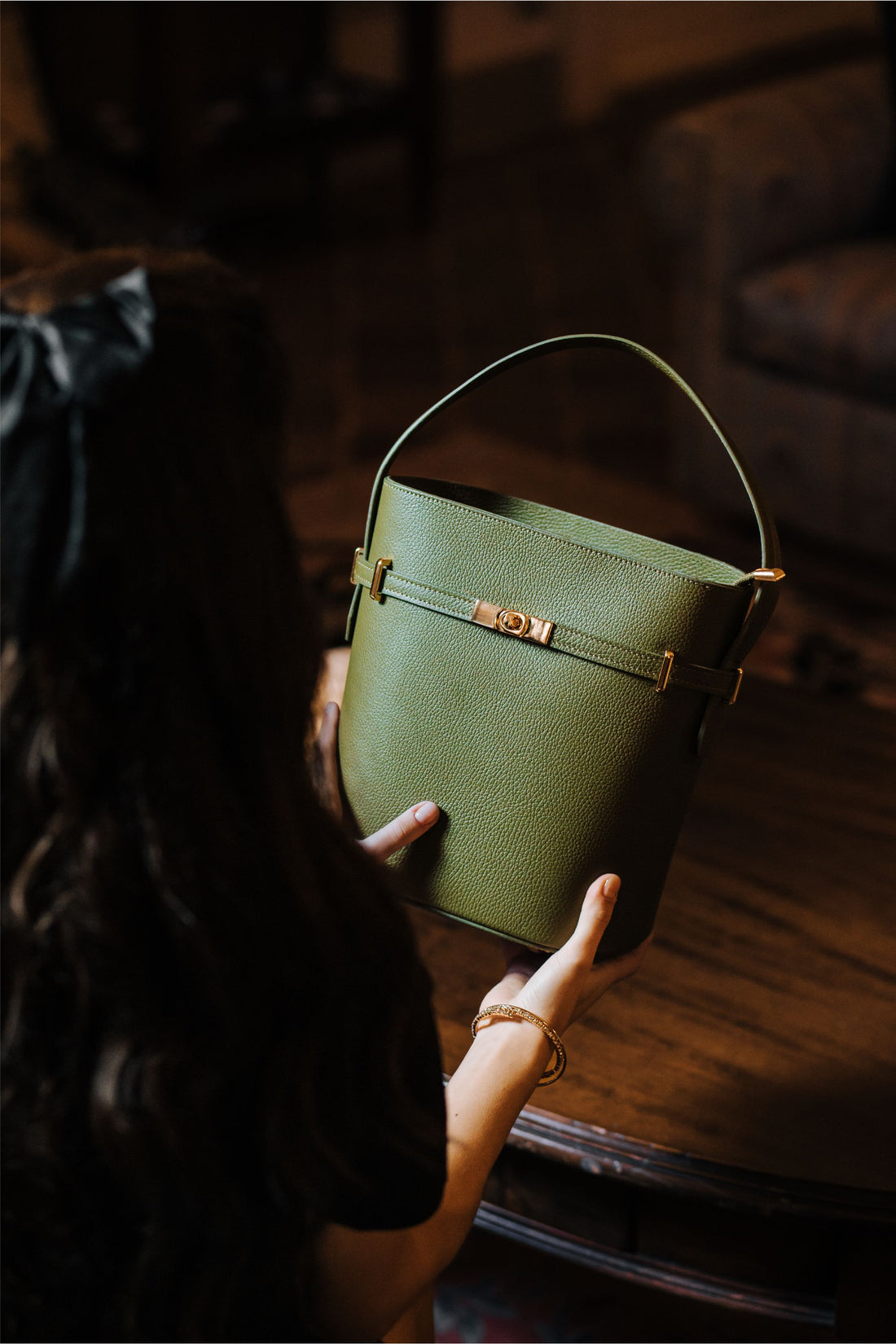 Louise bag in Military Green Dollar leather