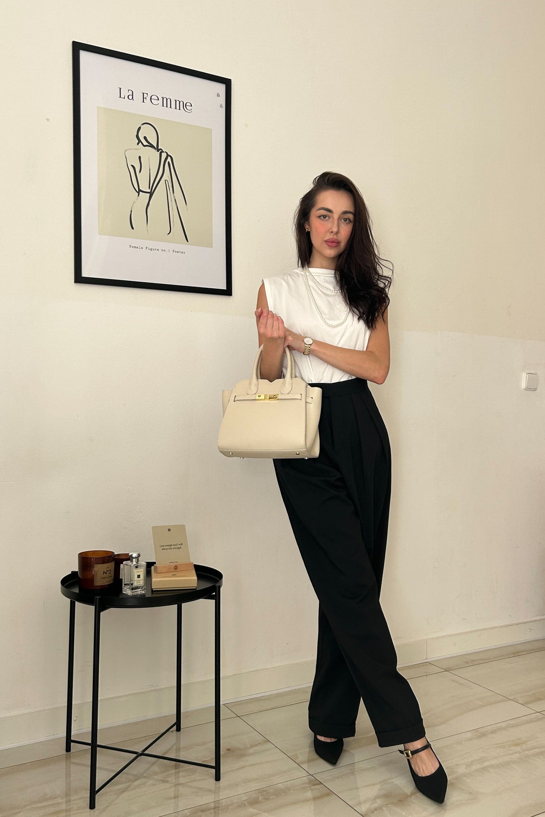 Meredith Bag in Beige Togo Leather