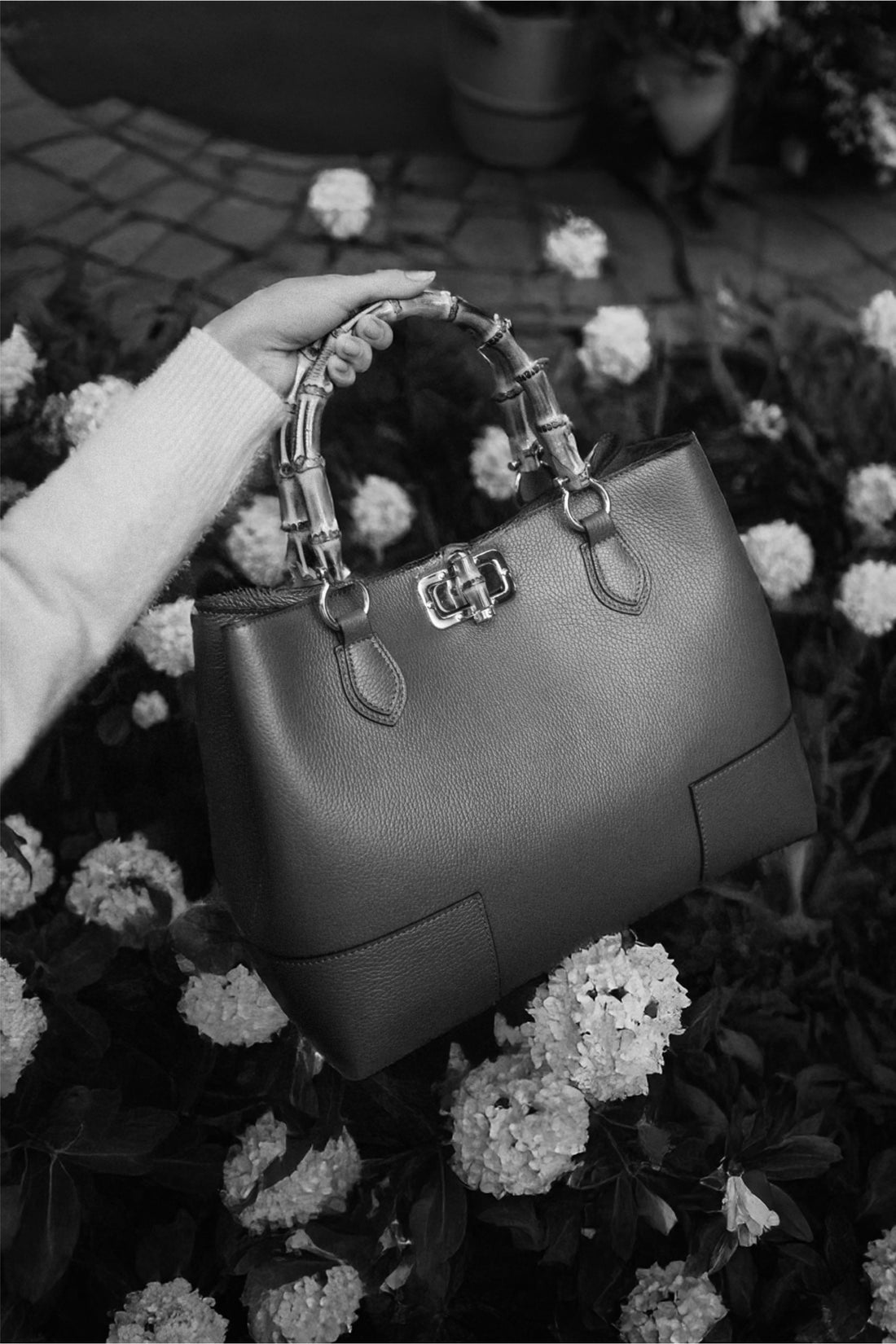 Bamboo Babe Bag in Blue Dollar Leather